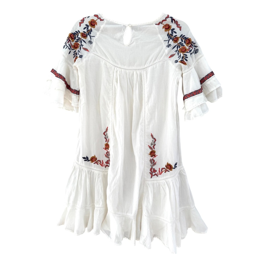 Free People Pablo Embroidered Boho Mini Dress Ruffle Sleeve, size XS - Picture 3 of 9